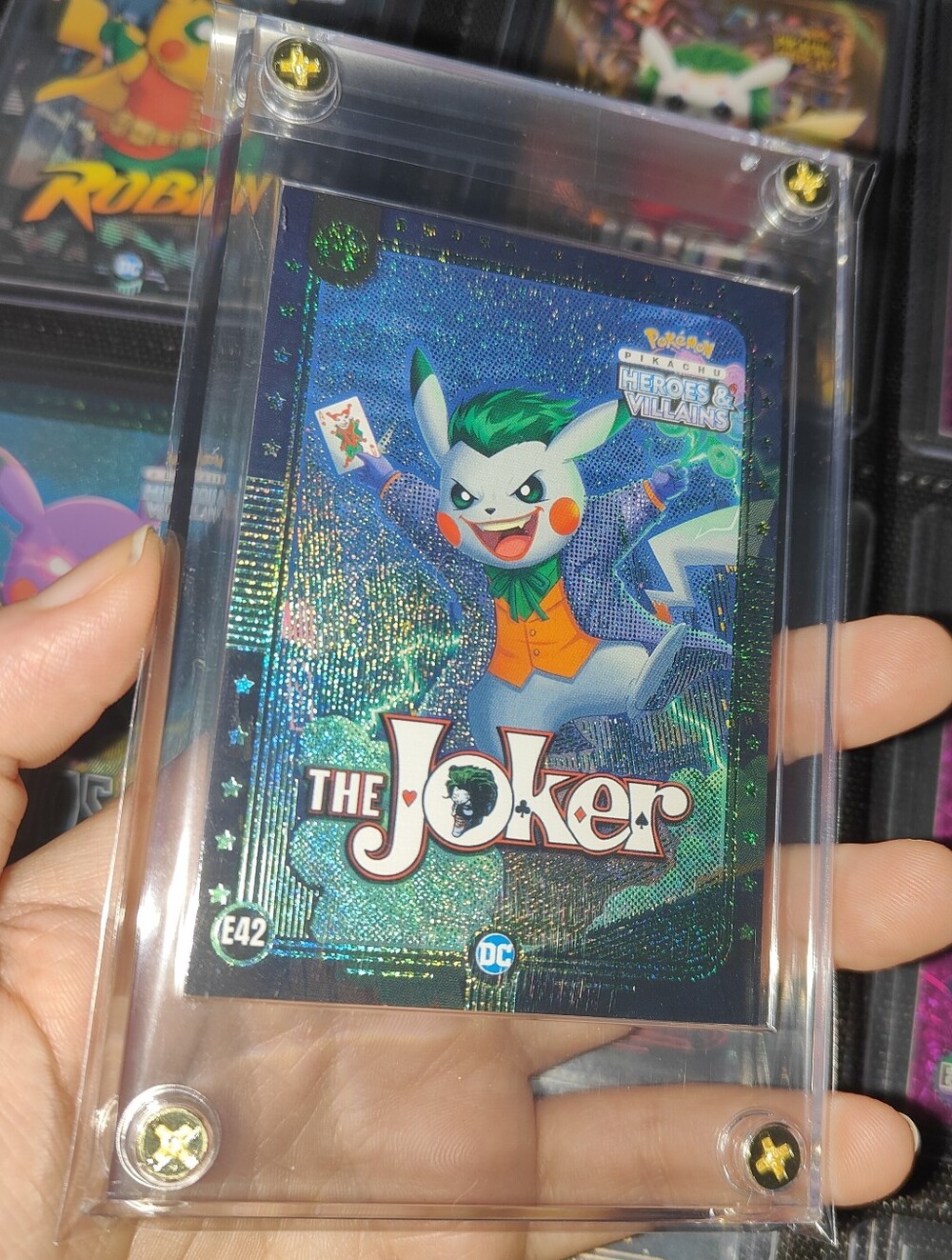 ERROR Joker DC Comics Green holo encased Pikachu Cosplay card Doujin Pokemon